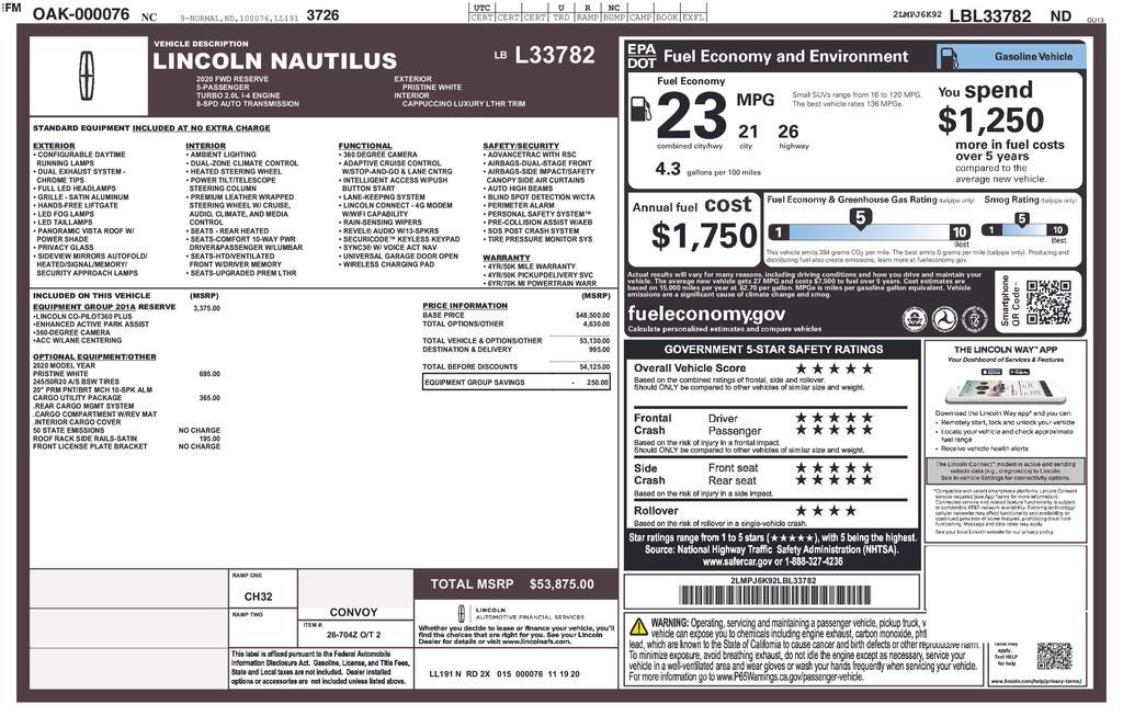 2020 Lincoln Nautilus Reserve