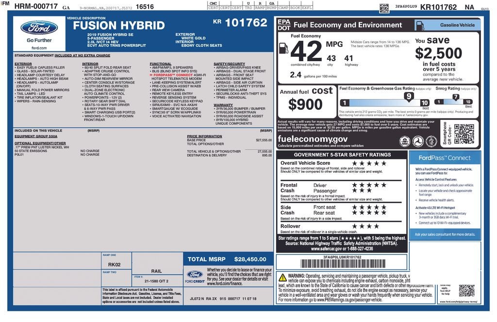 2019 Ford Fusion Hybrid SE